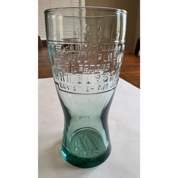 Embossed McDonald's 1948 Famous 15 Cent Hamburgers Green Collector Glass - Picture 2 of 7